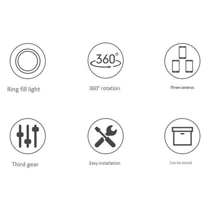 Dimmable Round LED Selfie Light with 3 Adjustable Modes - Foldable