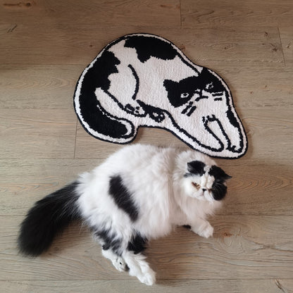 Cat Bath Mat in Black and White Design