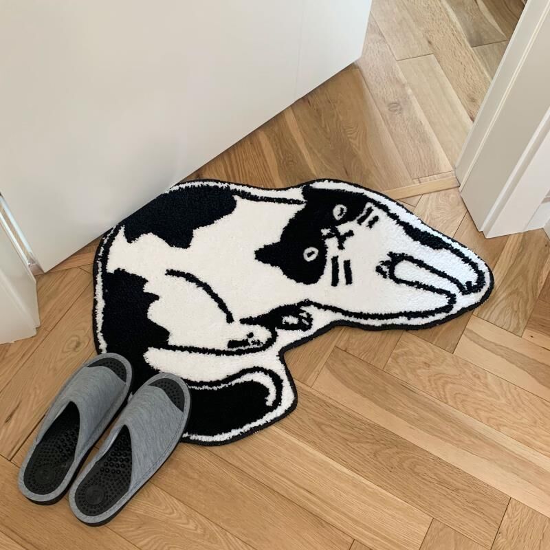 Cat Bath Mat in Black and White Design