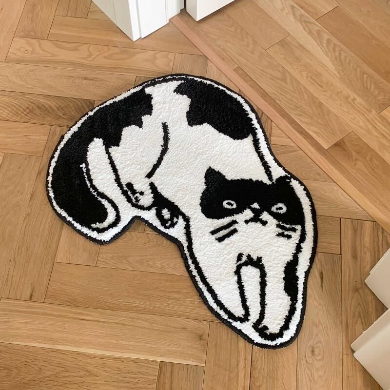 Cat Bath Mat in Black and White Design