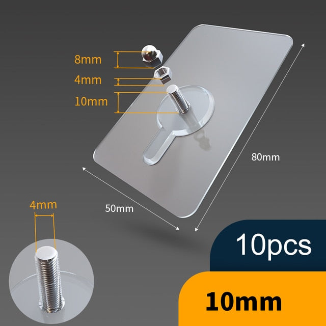 10 Pack Heavy-Duty Transparent Adhesive Hooks Without Drilling