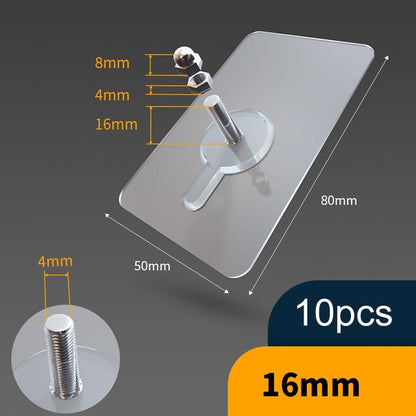 10 Pack Heavy-Duty Transparent Adhesive Hooks Without Drilling