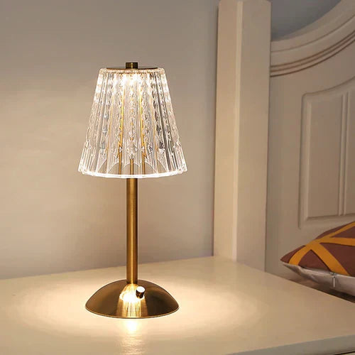 Decorative Glass Table Lamp with Sparkling Shade and Golden Crystal Finish