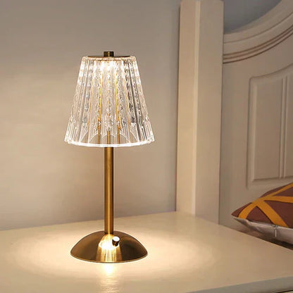 Decorative Glass Table Lamp with Sparkling Shade and Golden Crystal Finish