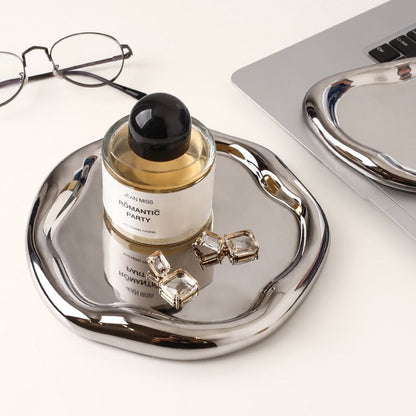 Cookies with Chrome-Plated Ceramic Serving Tray and Bowl Set