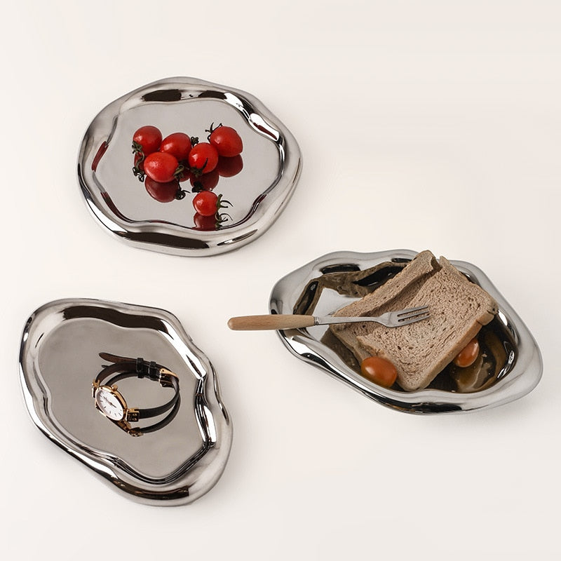 Cookies with Chrome-Plated Ceramic Serving Tray and Bowl Set