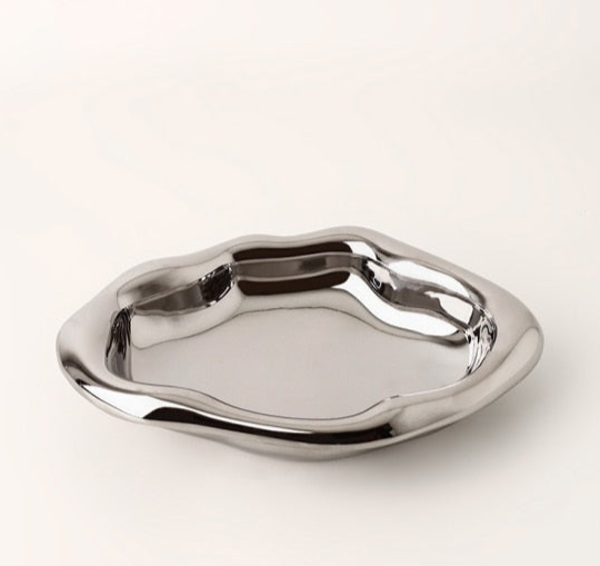 Cookies with Chrome-Plated Ceramic Serving Tray and Bowl Set