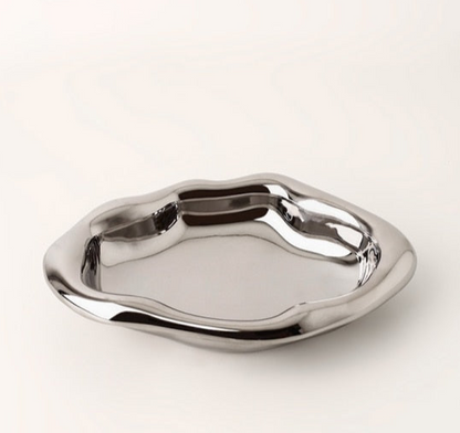 Cookies with Chrome-Plated Ceramic Serving Tray and Bowl Set
