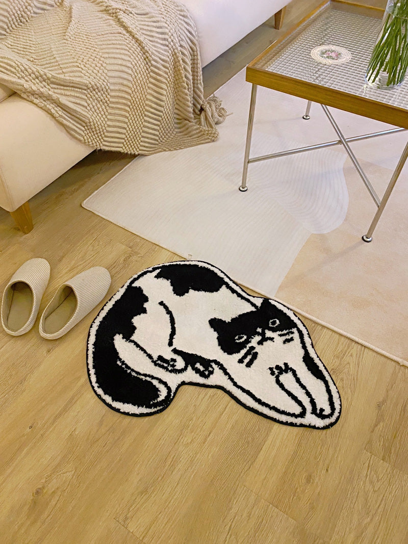 Cat Bath Mat in Black and White Design