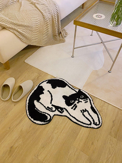 Cat Bath Mat in Black and White Design