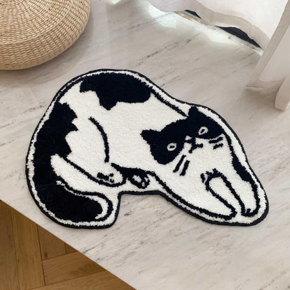 Cat Bath Mat in Black and White Design