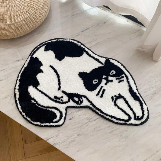 Cat Bath Mat in Black and White Design