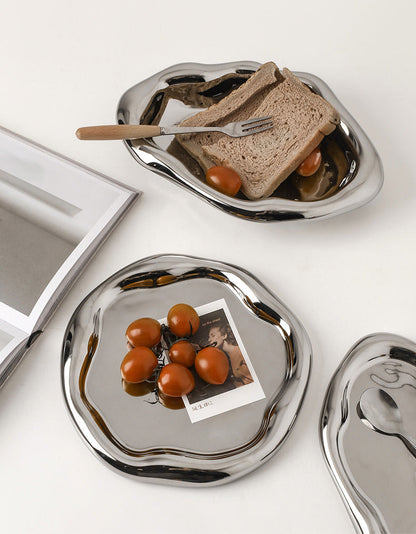 Cookies with Chrome-Plated Ceramic Serving Tray and Bowl Set