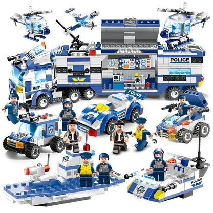 8-in-1 SWAT Police Truck Station Building Blocks Set - Gift for Children