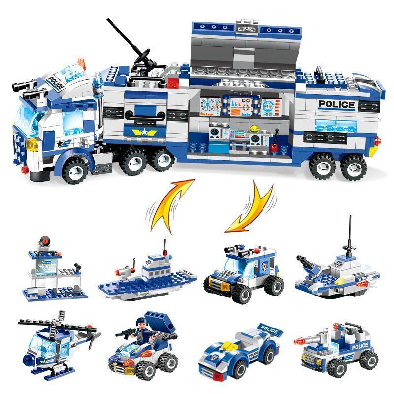 8-in-1 SWAT Police Truck Station Building Blocks Set - Gift for Children