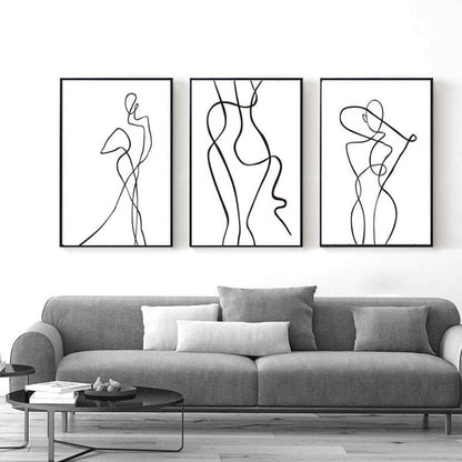 Monochrome Elegance: Curved Abstract Canvas Art