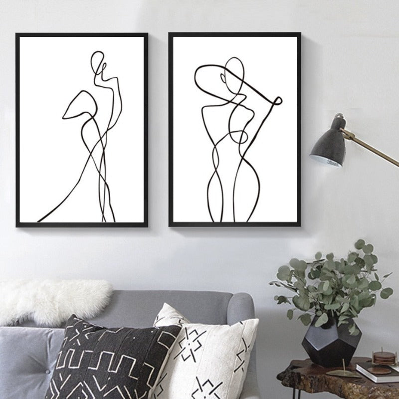 Monochrome Elegance: Curved Abstract Canvas Art