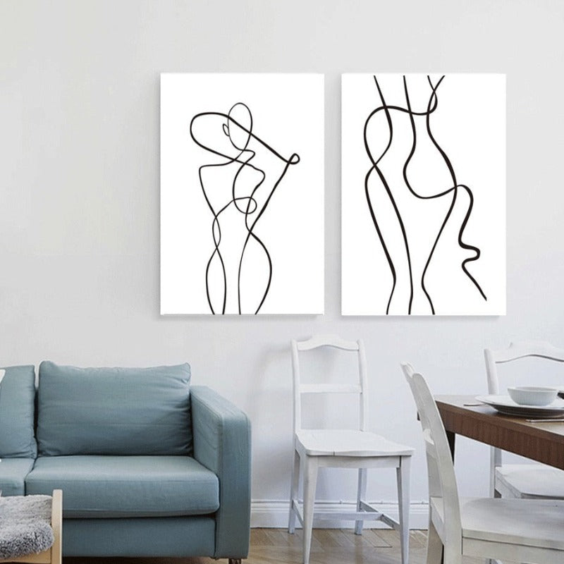 Monochrome Elegance: Curved Abstract Canvas Art