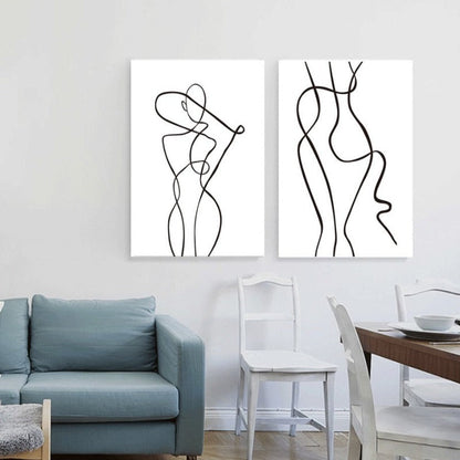 Monochrome Elegance: Curved Abstract Canvas Art