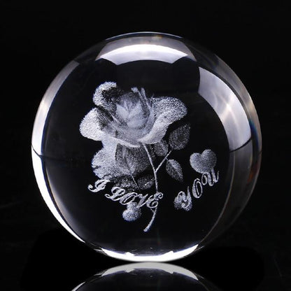 3D Crystal Rose Ball with "I Love You" Message