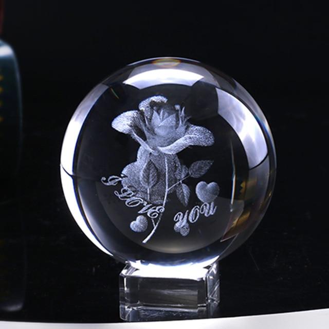 3D Crystal Rose Ball with "I Love You" Message
