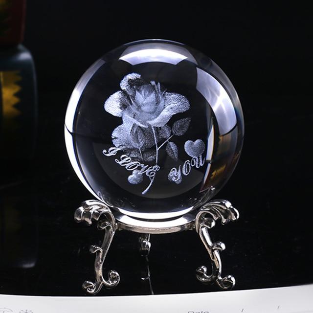 3D Crystal Rose Ball with "I Love You" Message