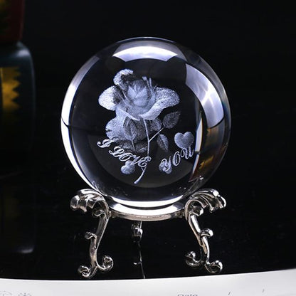 3D Crystal Rose Ball with "I Love You" Message