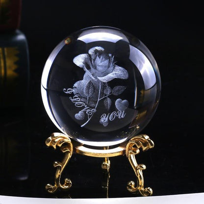 3D Crystal Rose Ball with "I Love You" Message