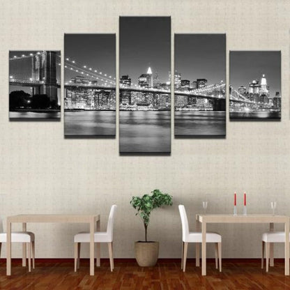 Canvas Art Print of Black and White Brooklyn Bridge