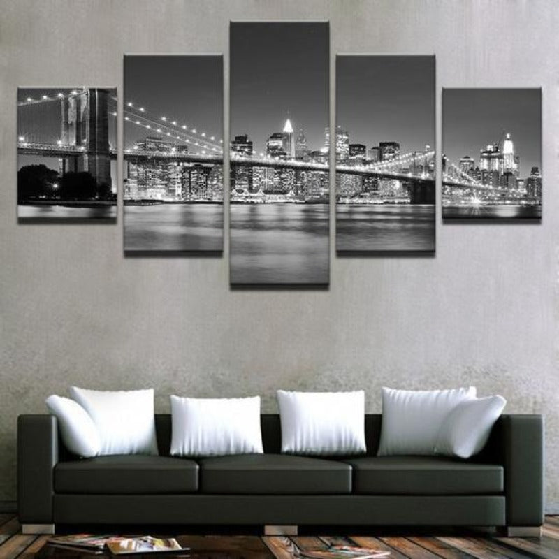 Canvas Art Print of Black and White Brooklyn Bridge