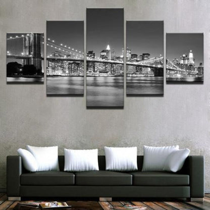 Canvas Art Print of Black and White Brooklyn Bridge