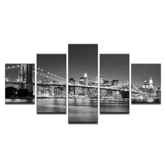 Canvas Art Print of Black and White Brooklyn Bridge