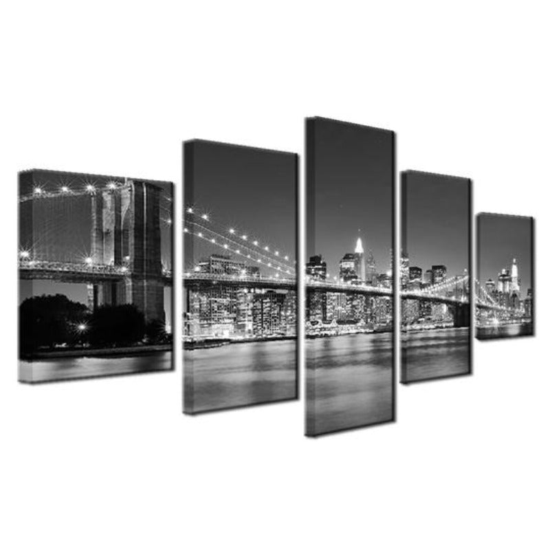 Canvas Art Print of Black and White Brooklyn Bridge
