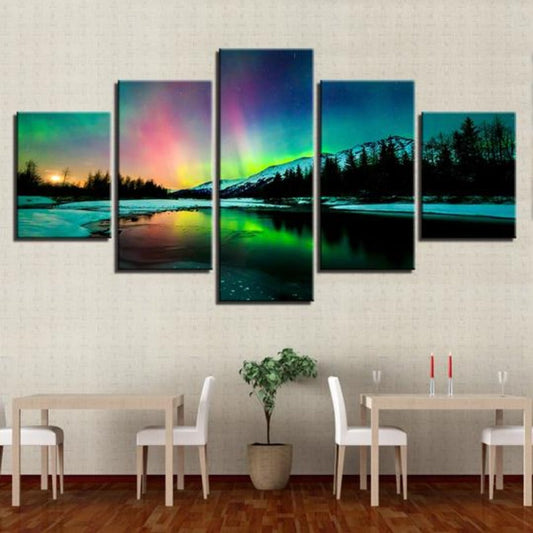 Canvas Art Print of Aurora Borealis Over Lake