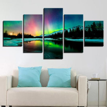 Canvas Art Print of Aurora Borealis Over Lake