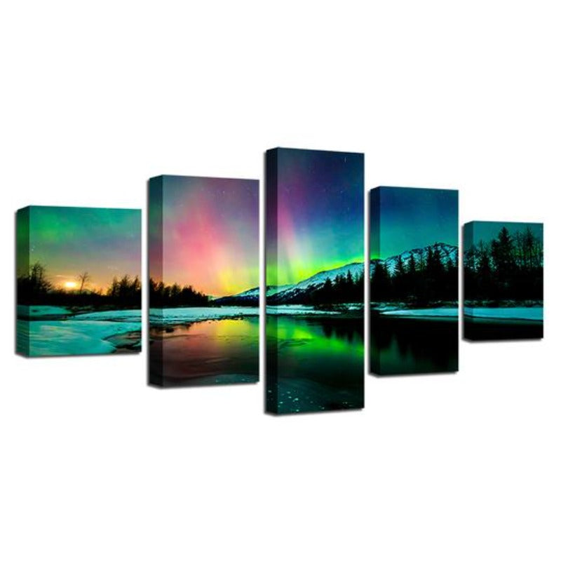 Canvas Art Print of Aurora Borealis Over Lake