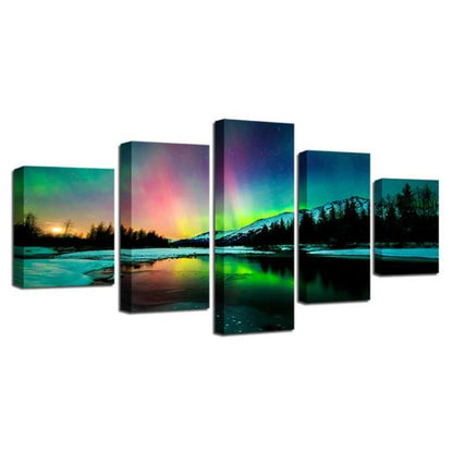 Canvas Art Print of Aurora Borealis Over Lake