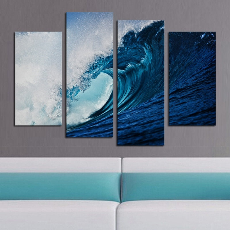 Ocean Wave Canvas Artwork – Large Blue Seascape Wall Decor