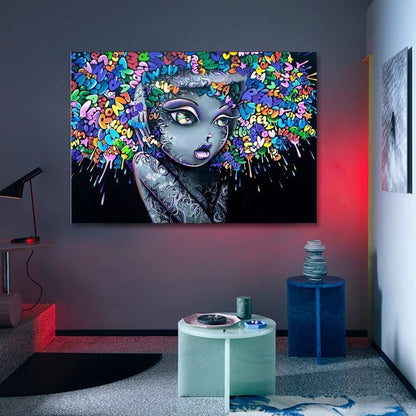 Creative Canvas Wall Art - Graffiti Hair Artwork for Girls