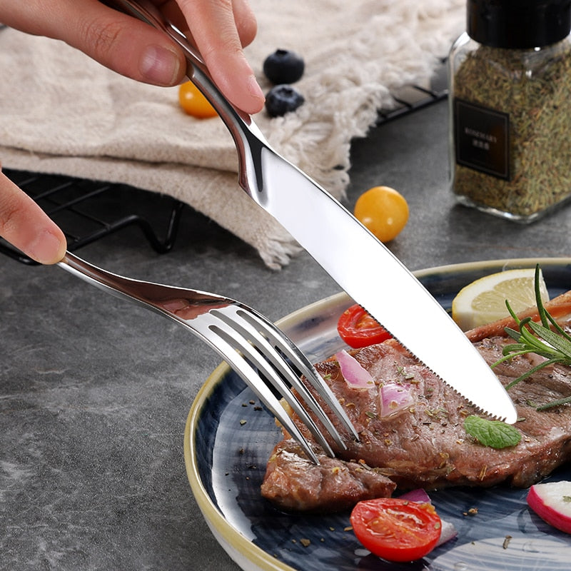 Modern Silver Cutlery Set - 18/10 Stainless Steel Utensils