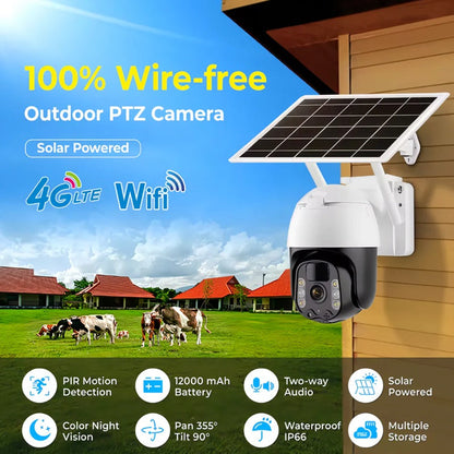 2K Solar WIFI PTZ Camera with Night Vision and Auto-Tracking