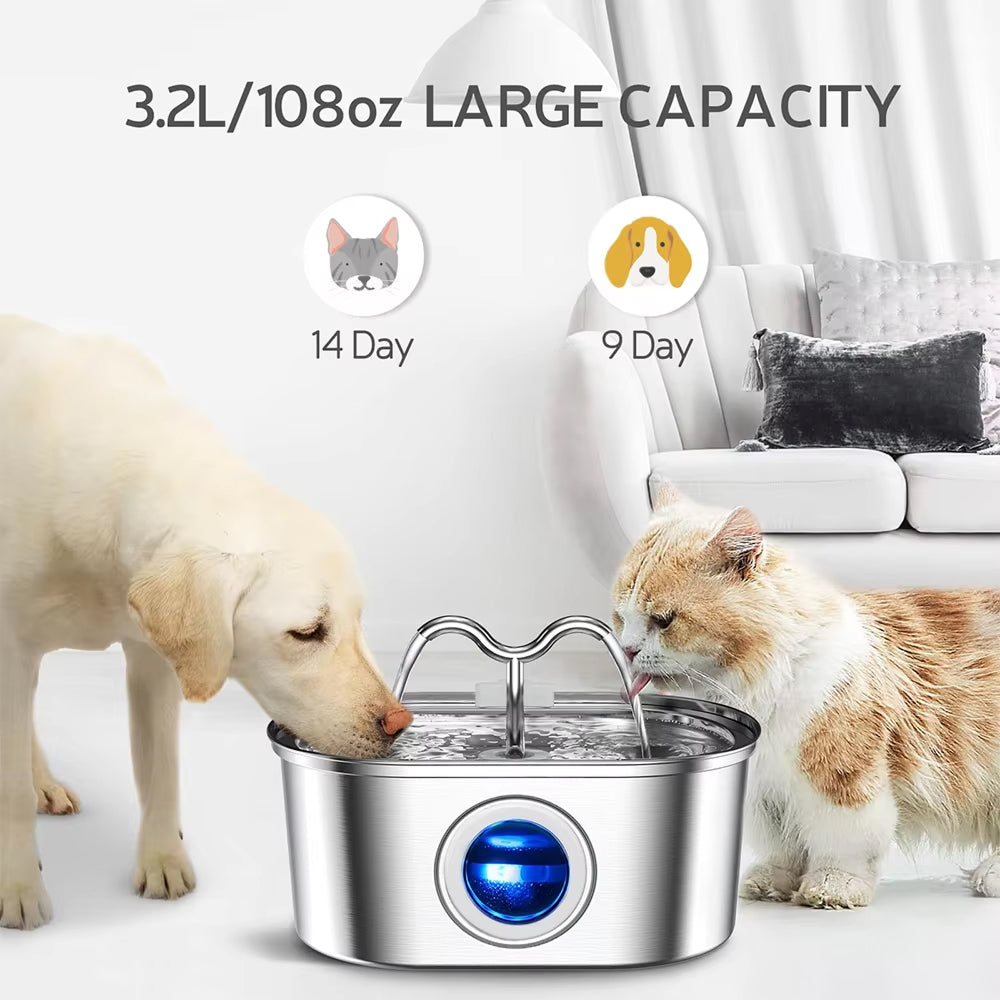 3.2L Stainless Steel Pet Water Dispenser for Dogs