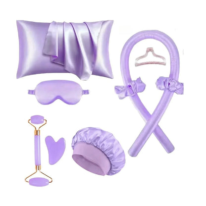 Silk Sleep Kit - Pillowcase, Eye Mask, Gua Sha Tool, and Face Roller