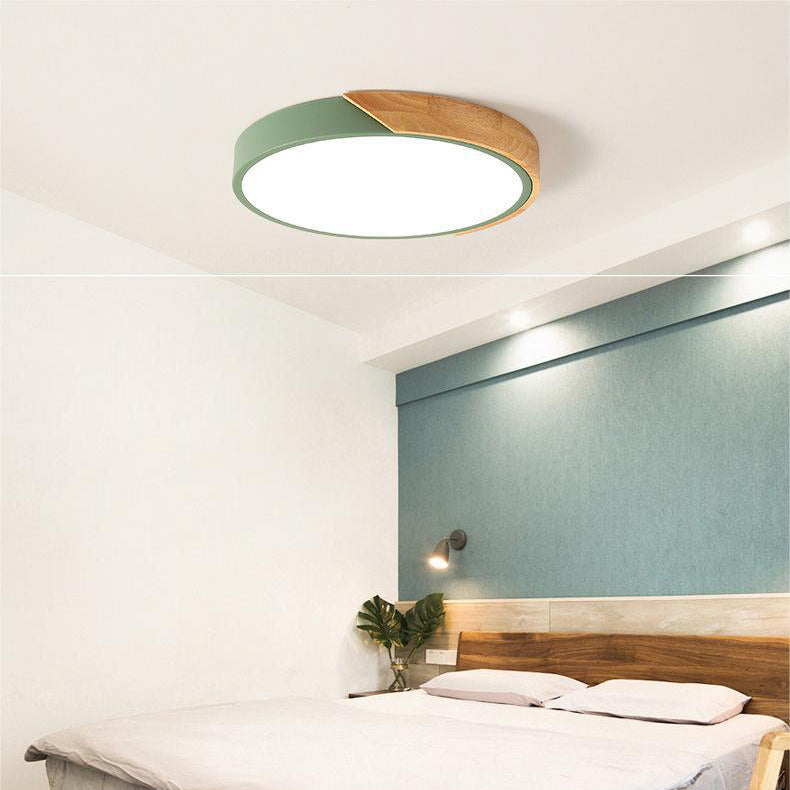 Nordic Style Circular LED Ceiling Light in Wooden Finish