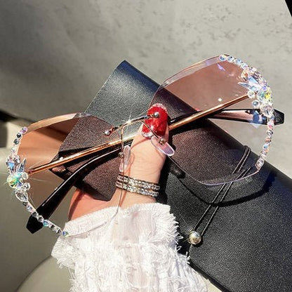 Oversized Geometric Rimless Sunglasses with Rhinestones and UV400 Protection for Women