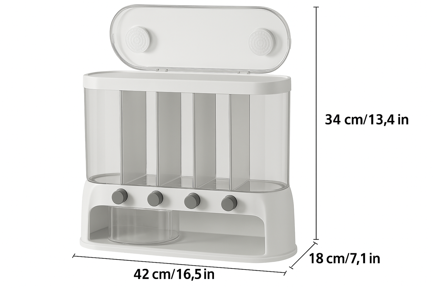 Multi-Compartment Dry Food Dispenser for Grains and Rice - Airtight Storage