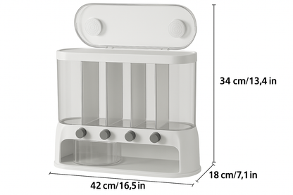 Multi-Compartment Dry Food Dispenser for Grains and Rice - Airtight Storage