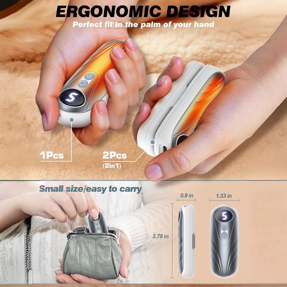 Portable Rechargeable Hand Warmers with LED Display – Pack of 2