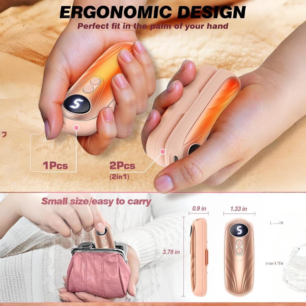 Portable Rechargeable Hand Warmers with LED Display – Pack of 2