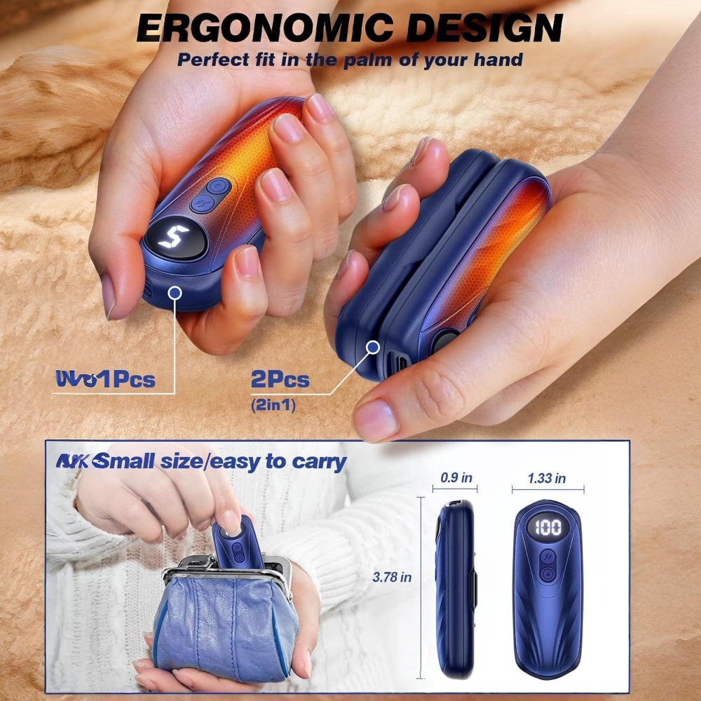 Portable Rechargeable Hand Warmers with LED Display – Pack of 2